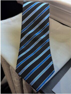 👔✨ Sean John 100% Silk Tie — Black & Blue Striped Designer Elegance ✨👔